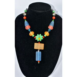 TERESA GOODALL "RUMBA" Chunky Whimsy Glass Lucite Resin 18' Necklace